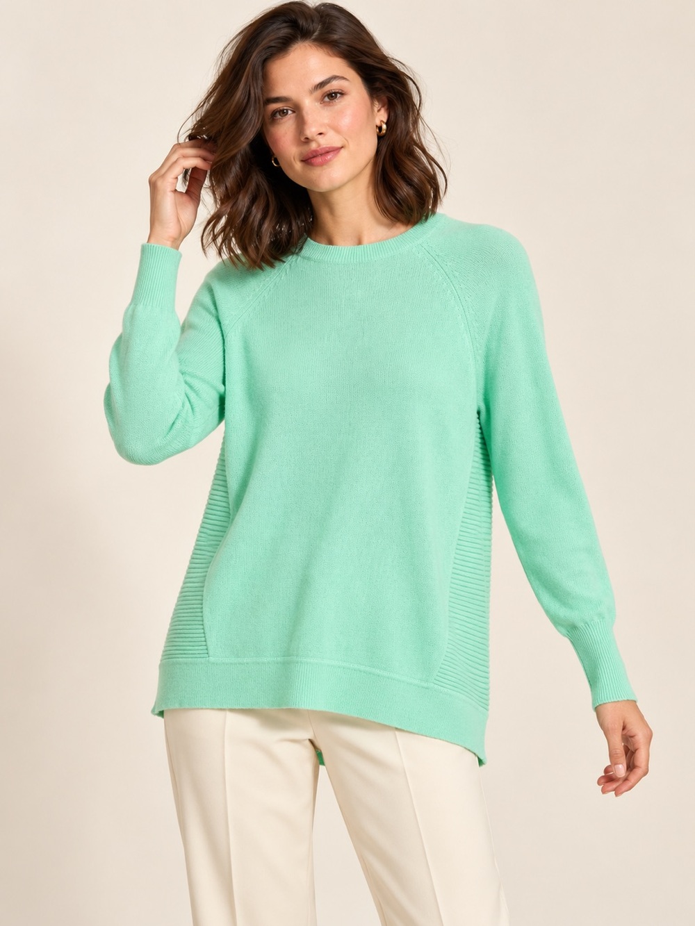 Halogen 100% Cashmere Sweater Mint Green Zip Back Crewneck Relaxed Fit Womens S